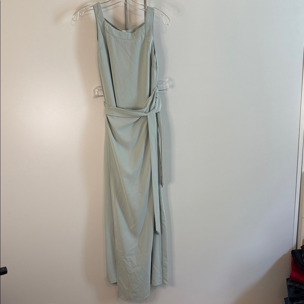 Elegant Mint / Light Green Sleeveless Dress with Front Wrap & Pocket